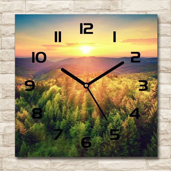 Vierkante glas klok Zonsondergang in het bos