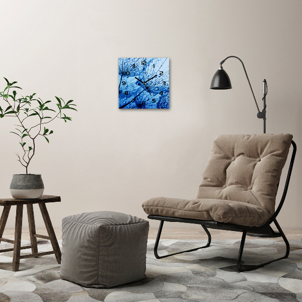 Vierkante glazen wandklok Paardenbloemzaden