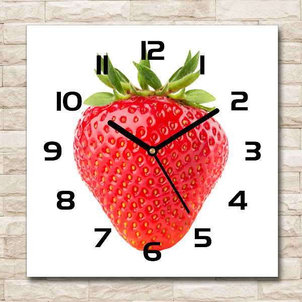 Vierkante glazen wandklok Aardbei