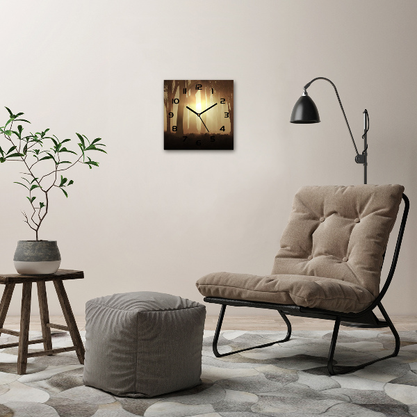 Vierkante glazen wandklok Mist in het bos