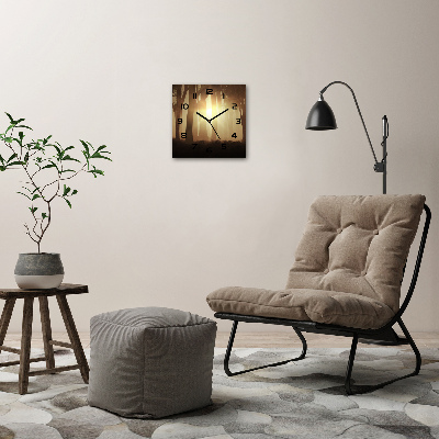 Vierkante glazen wandklok Mist in het bos