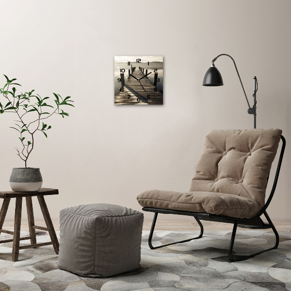 Vierkante glas klok Houten steiger