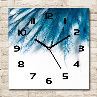 Vierkante glas klok Blauwe veren