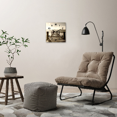 Vierkante glazen wandklok Houten steiger