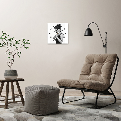 Vierkante glazen wandklok Vrouw met bril