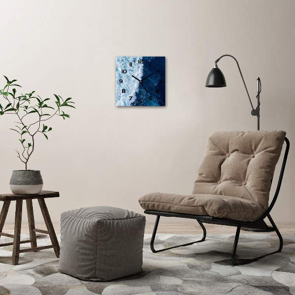 Vierkante glazen wandklok Zeegolven