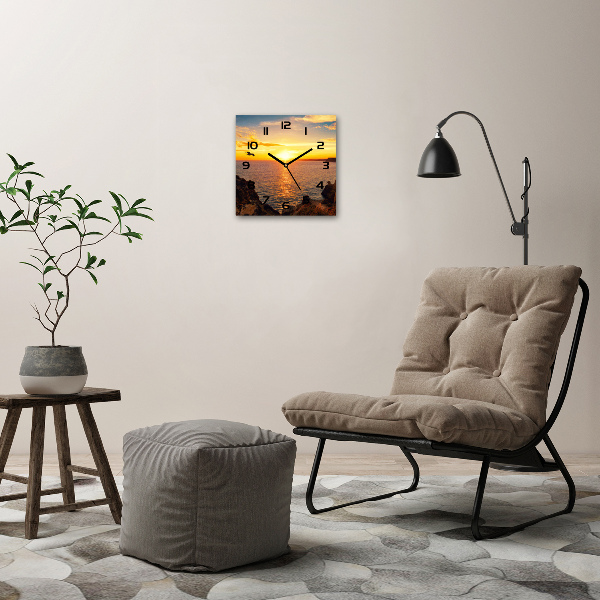 Vierkante glas klok Zonsondergang aan zee