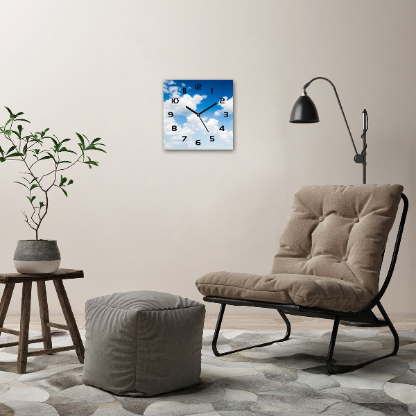 Vierkante glazen wandklok Wolken aan de hemel