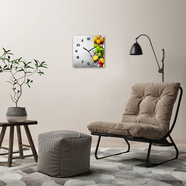 Vierkante glazen wandklok Groenten