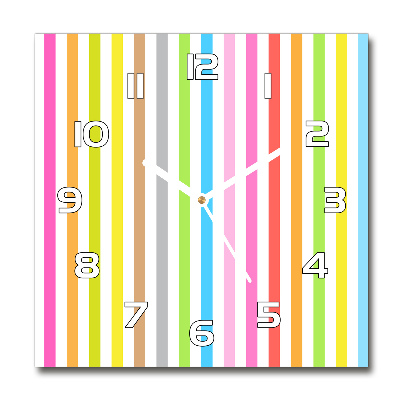 Vierkante glazen wandklok Kleurrijke strepen