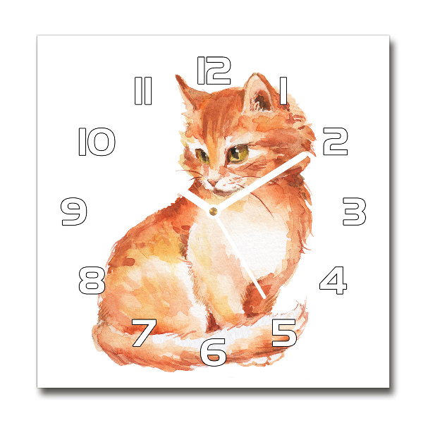 Vierkante glazen wandklok Gemberkat
