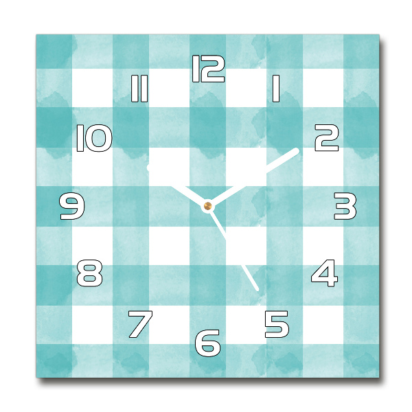 Vierkante glazen klok Blauw geblokt