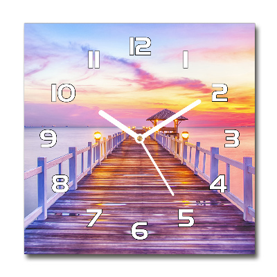 Vierkante glazen klok Houten steiger