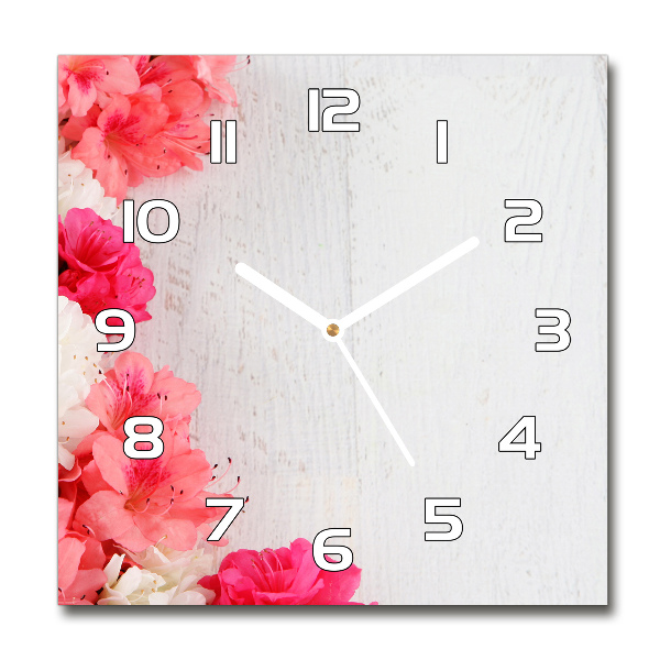 Vierkante glazen wandklok Bloemen
