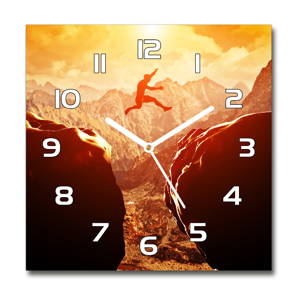 Vierkante glas klok Spring over de afgrond