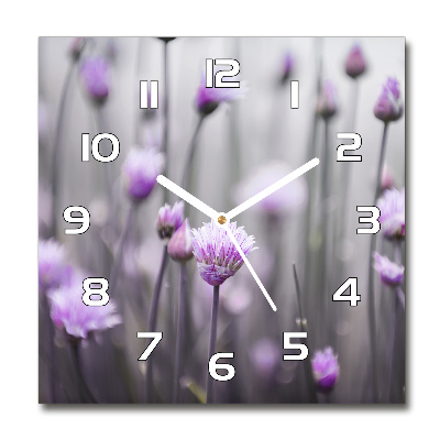 Vierkante glazen wandklok Bieslookbloemen