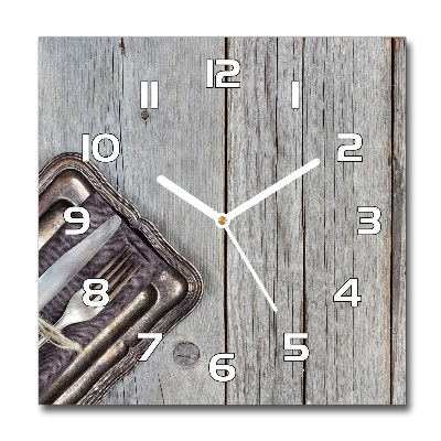 Vierkante glazen wandklok Bestek op planken