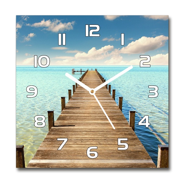 Vierkante glazen klok Houten steiger