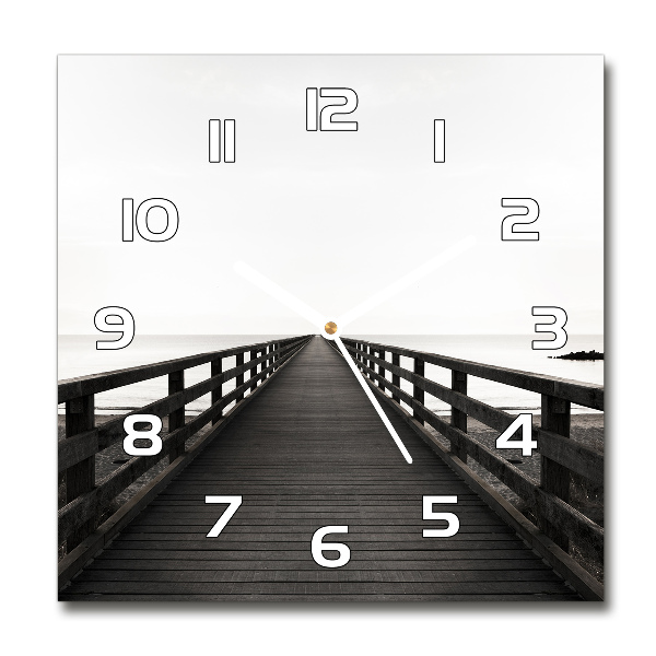 Vierkante glazen wandklok Houten steiger