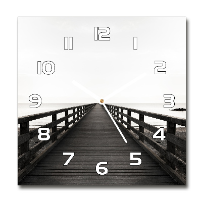 Vierkante glazen wandklok Houten steiger