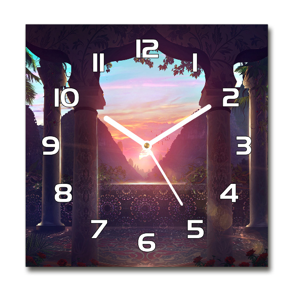 Vierkante glazen wandklok Oosterse architectuur