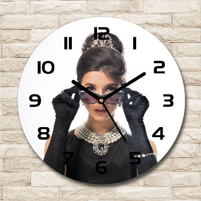 Ronde glazen wandklok Vrouw met bril