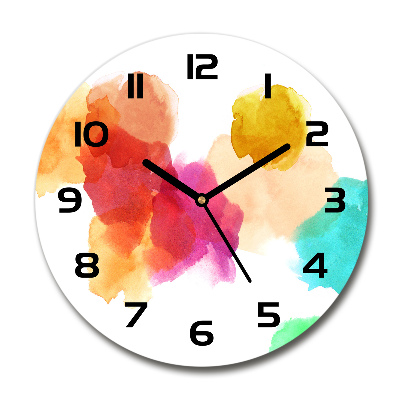 Ronde glazen wandklok Kleurrijke vlekken