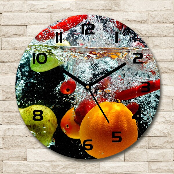 Ronde glazen klok Fruit onder water