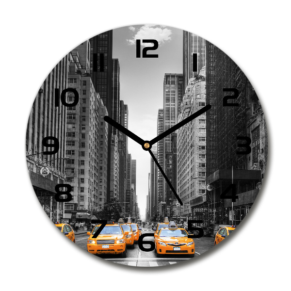 Ronde glazen wandklok New Yorkse taxi's