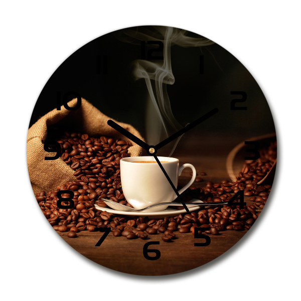 Ronde glazen wandklok Koffie in een kopje