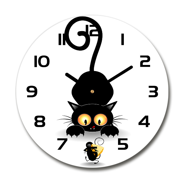 Ronde glazen wandklok Kat en muis