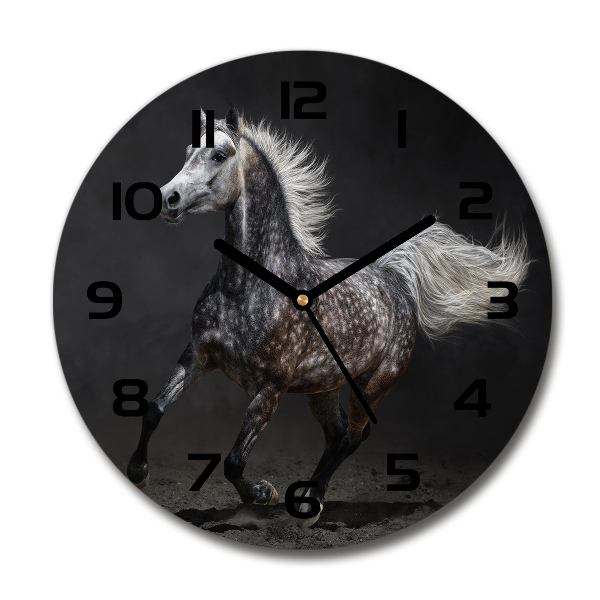 Ronde glas klok Grijze Arabische paard