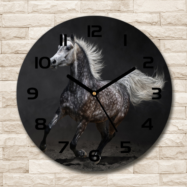 Ronde glas klok Grijze Arabische paard