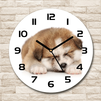 Ronde glazen klok Akita-puppy