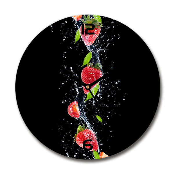 Ronde glazen wandklok Aardbeien en water