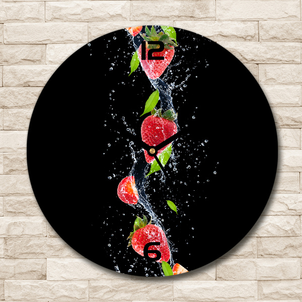 Ronde glazen wandklok Aardbeien en water