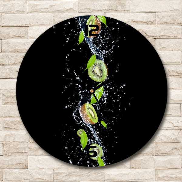 Ronde glazen wandklok Kiwi en water