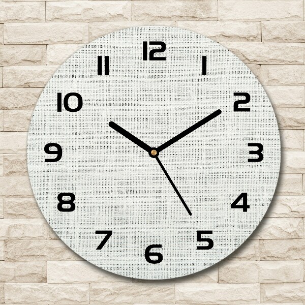Ronde glazen wandklok Wit linnen canvas