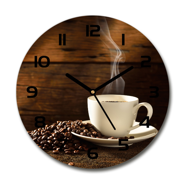 Ronde glazen wandklok Een kopje koffie