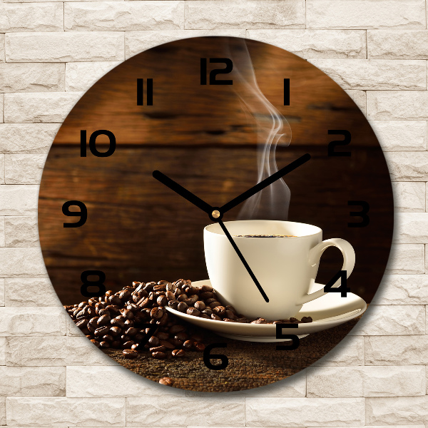 Ronde glazen wandklok Een kopje koffie