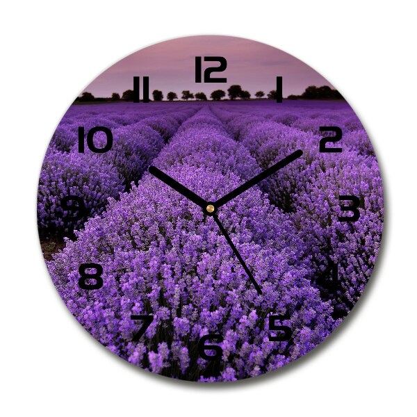 Ronde glazen wandklok Lavendelveld