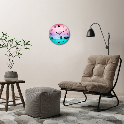 Ronde glazen wandklok Bungalows boven het water