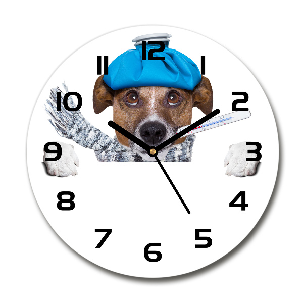 Ronde glazen wandklok Zieke hond
