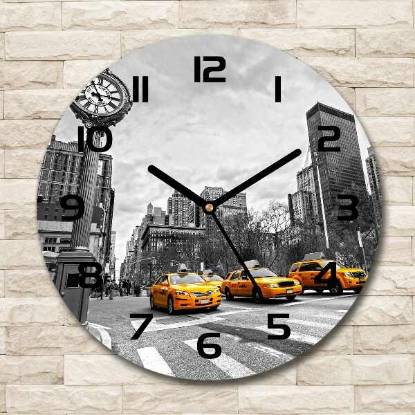 Ronde glazen wandklok New Yorkse taxi's