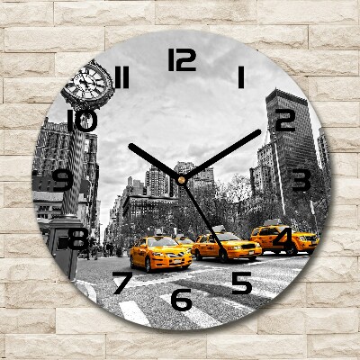 Ronde glazen wandklok New Yorkse taxi's