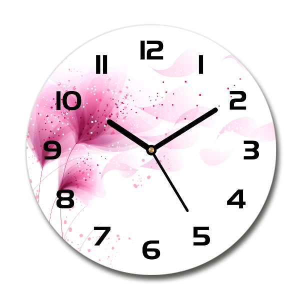 Ronde glazen wandklok Roze bloem
