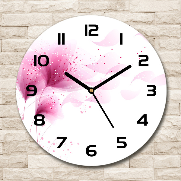 Ronde glazen wandklok Roze bloem