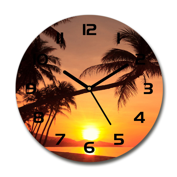 Ronde glazen wandklok Zonsondergangstrand