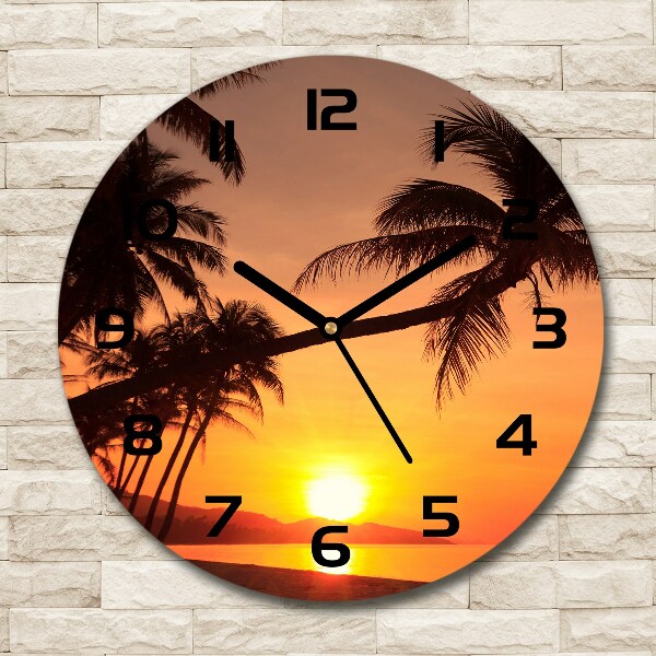 Ronde glazen wandklok Zonsondergangstrand