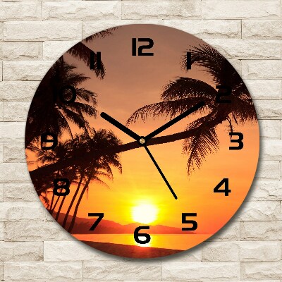 Ronde glazen wandklok Zonsondergangstrand